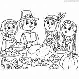 Pilgrim Coloring Pages Thanksgiving Dinner With Indians  XColoringscom sketch template