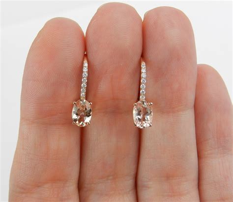 Morganite Earrings, Morganite and Diamond Drop Earrings, 14K Rose Gold Earrings, Pink Aquamarine ...