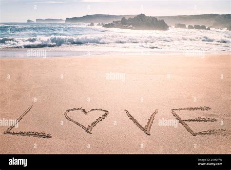 Love heart romantic beach. Summer holiday concept. Romantic love background. Valentine's Day ...