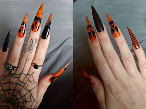 halloween spooky jack o lantern jacko' lantern stilettos nails orange ...