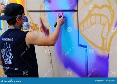 Lublin, Poland 08/04/2019 Graffit Artist Painting during Street Art ...