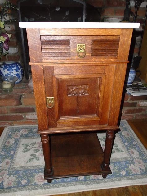 Vintage Carved European Marble Top Oak End Table Drawer Nightstand ...