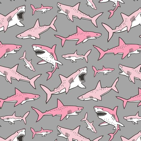 Sharks Shark Pink on Grey Smaller fabric by caja_design on Spoonflower ...