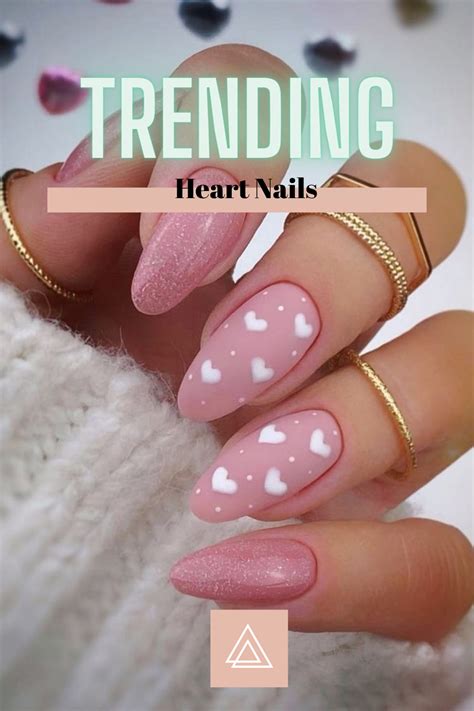 Trending pink heart nails with glitter – Artofit