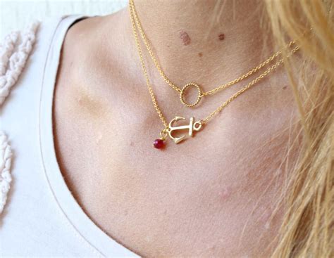 Layered Necklace, Anchor Charm Necklace , Gold Plated Pendant Necklace ...