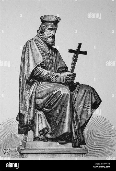 Jan Hus, John Huss, 1369 - 1415, Christian reformer, founder of the Hussite Church, woodcut from ...