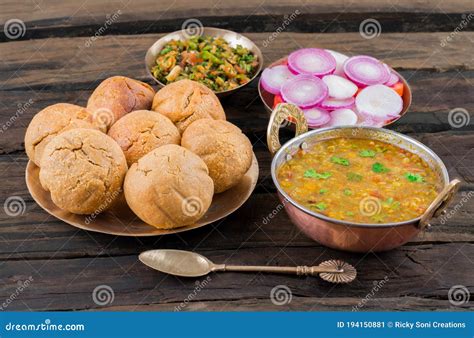 Rajasthani Traditional Cuisine Dal Baati Thali \'Lentils With Hard Wheat Rolls\' Also Known As ...