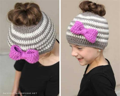 Kids Messy Bun Hat Crochet Pattern - Daisy Cottage Designs