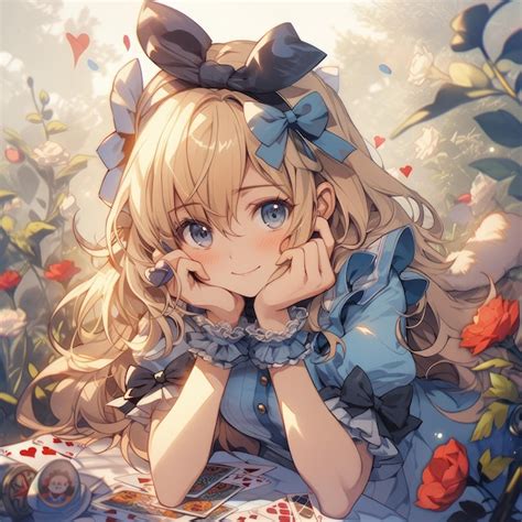 Premium AI Image | Alice in wonderland inspired girl anime cartoon character illustration with ...