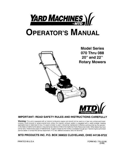 MTD Lawn Mower 070 Thru 088 User Guide | ManualsOnline.com