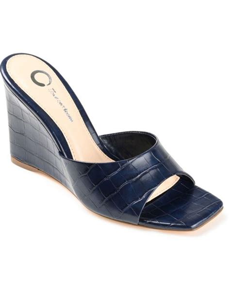 Journee Collection Vivvy Wedge Slide Sandals in Blue | Lyst