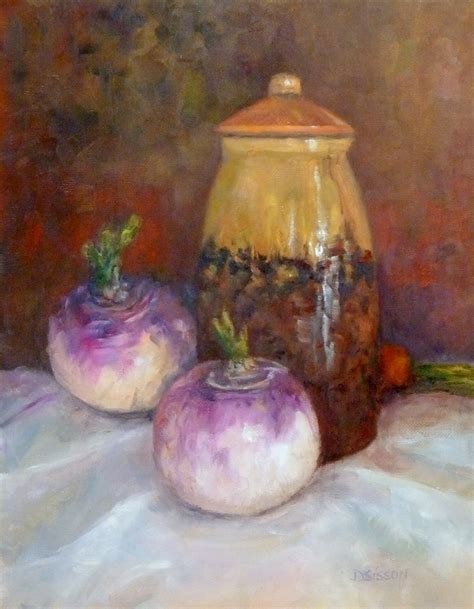 Daily Painting Projects: Turnip and Crockery Oil Painting Art Vegetables Still Life