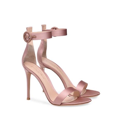 Gianvito Rossi's signature sandal in Praline Pink satin on a 105 mm stiletto heel. Timeless and ...