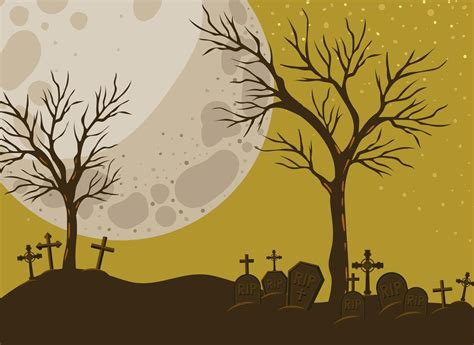 Halloween background with cemetery scene at night 2083600 Vector Art at ...