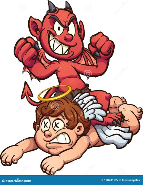 Devil Kid Standing Over Defeated Kid Angel Stock Vector - Illustration ...