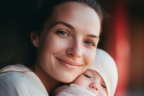 Premium AI Image | close up portrait of mother holding her newborn baby girl close to her chest ...