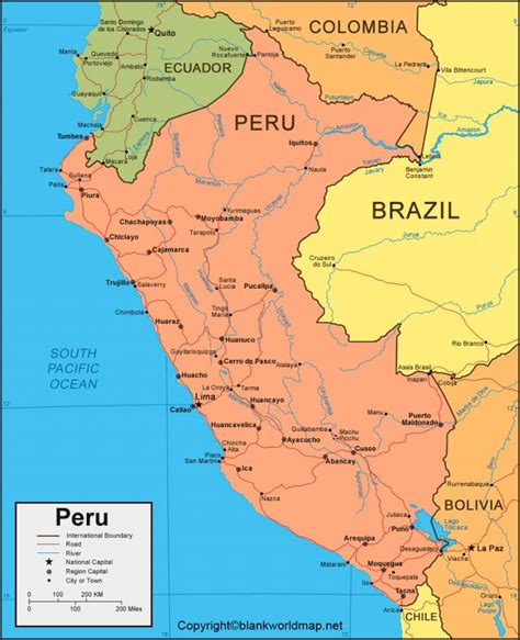 Peru Map with Cities - Blank World Map