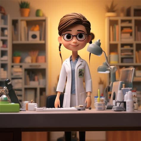 Cartoon character of a female doctor in a lab coat and glasses ...