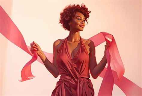 Premium AI Image | a woman holding a red aids ribbon in the style of meticulous technique