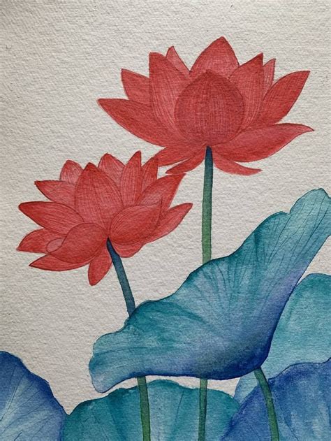 Red Lotus ! A3 size painting on indian handmade paper Painting | Lotus flower art, Lotus flower ...