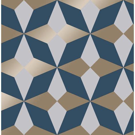 Fine Decor Nova Geometric Wallpaper Blue White Silver Metallic Shimmer Modern