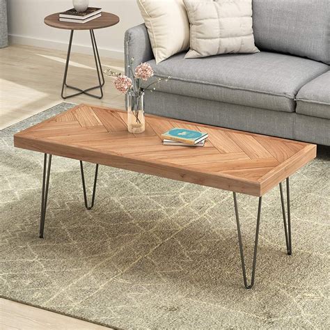 Modern Wood Coffee Table, Nature Cocktail Table for Living Room Chevron ...