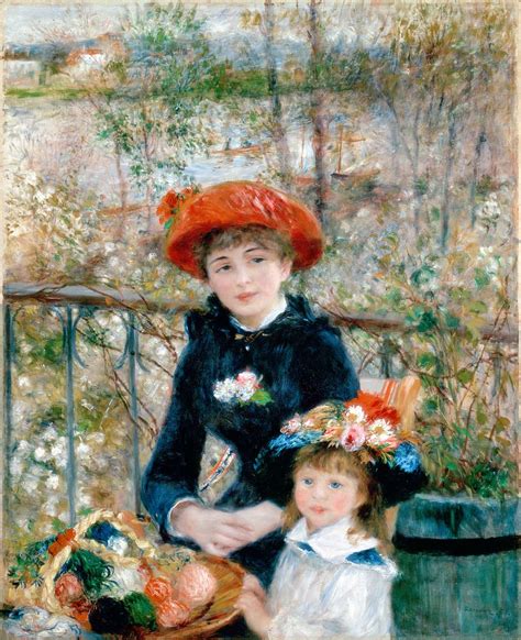 woman, girl painitng, sisters, girl, on the terrace, pierre auguste renoir, oil painting ...