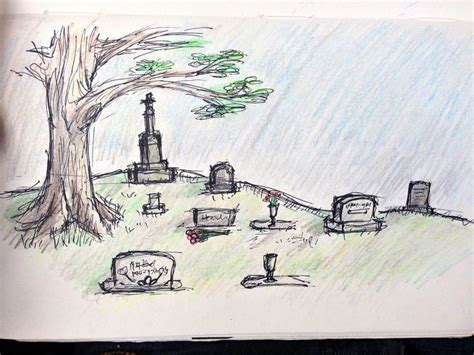 Graveyard. Pen + color pencil | Art, Colored pencils, Humanoid sketch