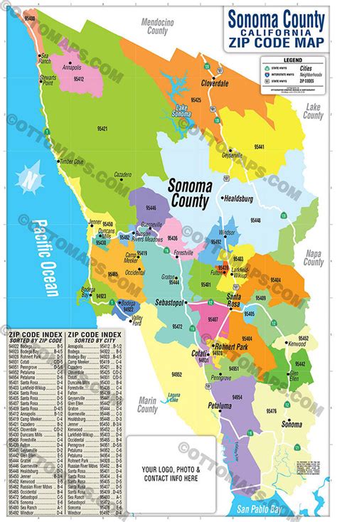 Sonoma County Zip Code Map (zip codes colorized) – Otto Maps