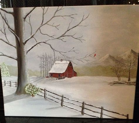 Red Barn in Snow Original oil on canvas. All rights reserved. Gloria J ...