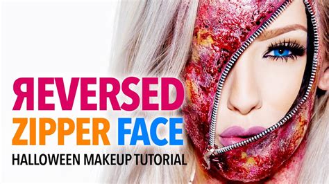 Reversed Zipper Face Halloween Makeup Tutorial - YouTube