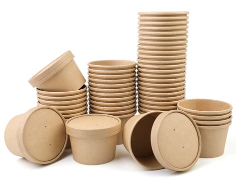 Buy 50 Pack Disposable Soup Cups Paper Food Cups, 8oz Kraft Brown ...