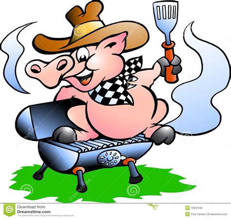 a cartoon pig with a bbq grill holding a spatula in his right hand