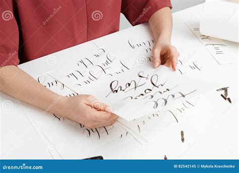 Girl Writing Calligraphy on Postcards. Art Design Stock Image - Image of calligraphy, female ...