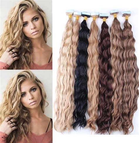 Tape-in Curly Hair Extensions/Human Hair Extensions/Long Curly ...