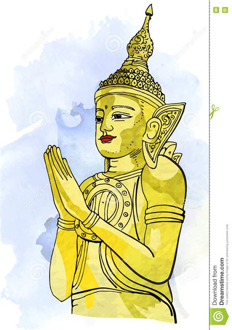 Statue Buddha Meditation in Nirvana, Thai Style, Pic Stock Illustration - Illustration of head ...