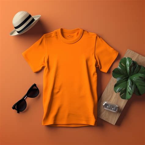 Premium AI Image | Orange Tshirt Mockup on dynamic plain background Shirt mockup set Orange tee ...