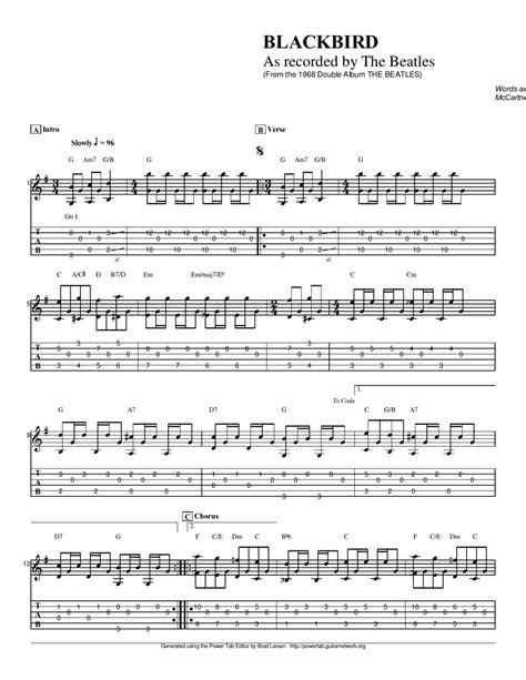 The Beatles - Blackbird Guitar Sheet Music Download Printable PDF | Templateroller