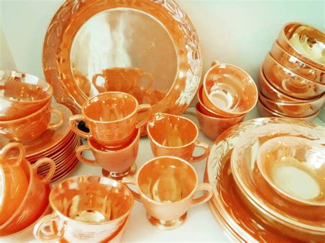 Fire King Luster Ware Marigold Peach Luster 3 Band and Laurel Patterns ...