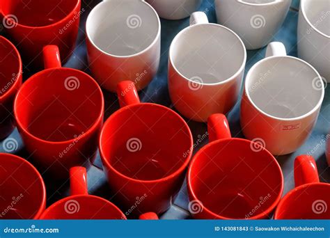 A Pile of Red White Coffee Mugs at the Wholesale Market Stock Image - Image of object, clean ...