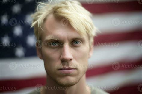 Blonde man usa flag. Generate Ai 28586362 Stock Photo at Vecteezy