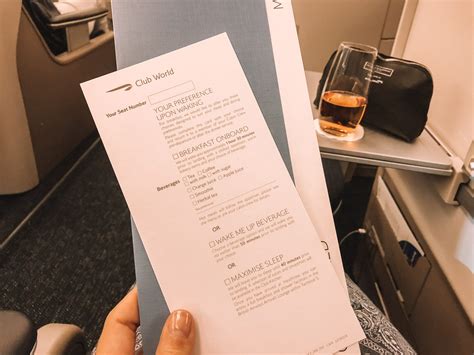 British Airways Club World Menu