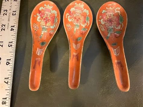 ANTIQUE CHINESE PORCELAIN Soup Spoons Hand Painted Enamel Set of 3 $18.00 - PicClick