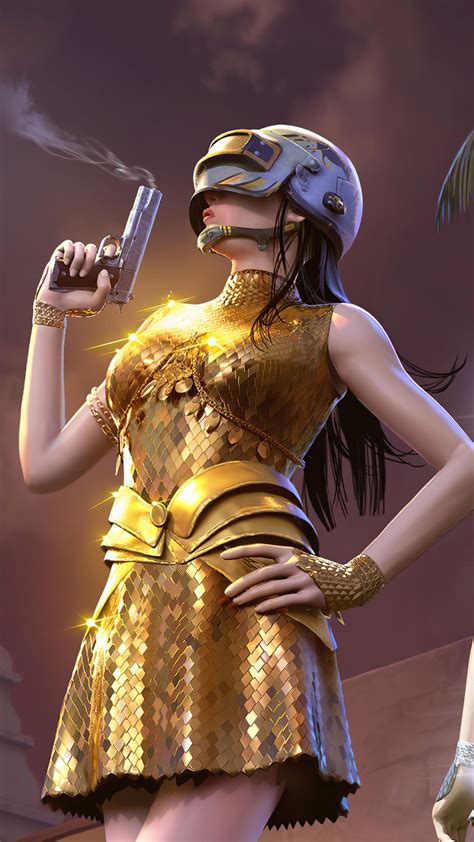 PUBG Girl Golden Dress 4K Ultra HD Mobile Phone Wallpaper