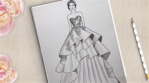 How to draw a beautiful Bridal dress very easy || Dress Drawing || كيفية رسم فتاة - YouTube