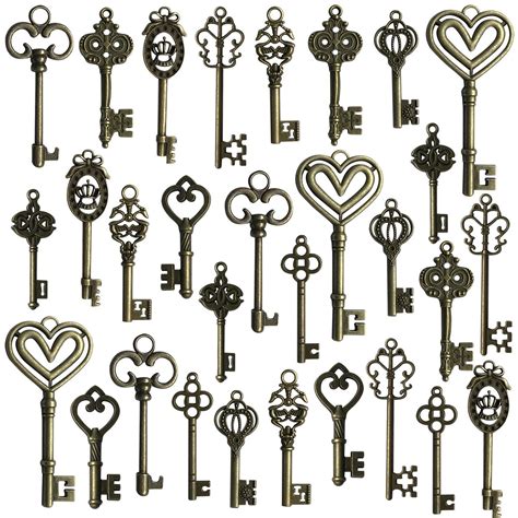 Hibery Mixed Set of 30 Antique Bronze Vintage Skeleton Keys Decorative ...