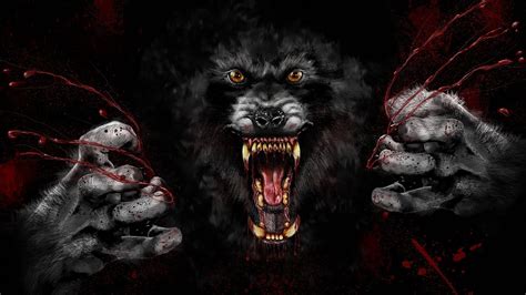 Wallpaper : digital art, animals, black background, yellow eyes, wolf ...