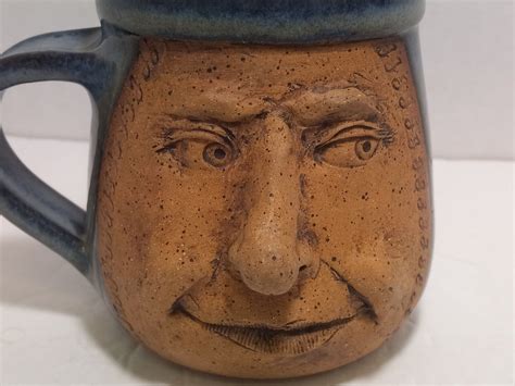 Blue Pottery Face Mug Initialed NWP | eBay