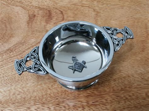 Masonic and Templar Quaich Pewter Cup Drinking Bowl Christening Wedding Present Masonry Compass ...