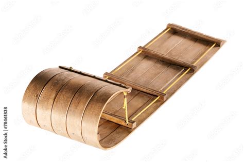 Classic wooden toboggan isolated on white Stock Photo | Adobe Stock